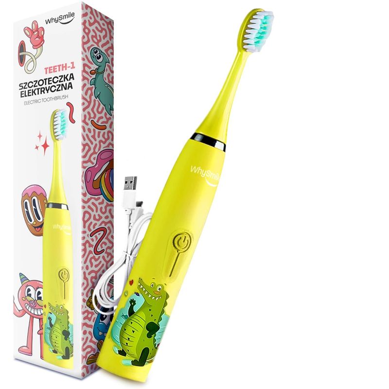 Ingrijire personala si Cosmetice - Igiena dentara - Periute de dinti electrice - Periuta electrica reincarcabila sonica WhySmile Copii, 32000 miscari/minut, 4 moduri de curatatare, 8 capete de periere - Infinity.ro