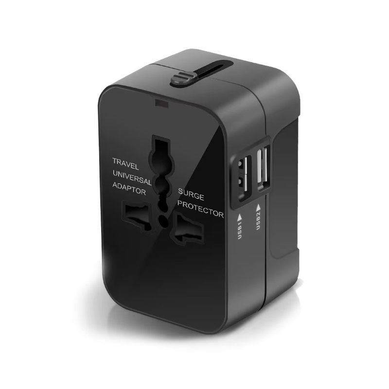 Casa si Gradina - Electrice - Accesorii electrice - Accesorii prize si intrerupatoare - Adaptor incarcator universal de calatorie cu 2xUSB pentru EU, USA, UK, AUST, Negru - Infinity.ro