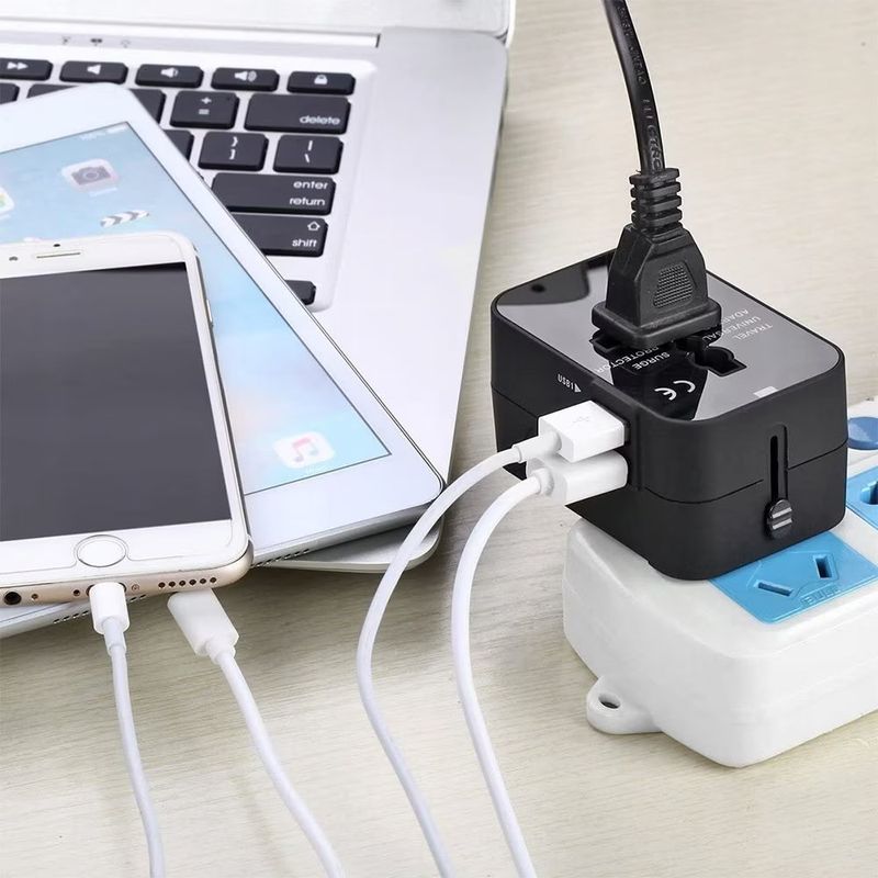 Casa si Gradina - Electrice - Accesorii electrice - Accesorii prize si intrerupatoare - Adaptor incarcator universal de calatorie cu 2xUSB pentru EU, USA, UK, AUST, Negru - Infinity.ro