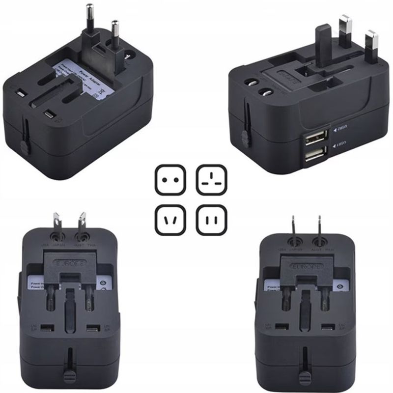 Casa si Gradina - Electrice - Accesorii electrice - Accesorii prize si intrerupatoare - Adaptor incarcator universal de calatorie cu 2xUSB pentru EU, USA, UK, AUST, Negru - Infinity.ro