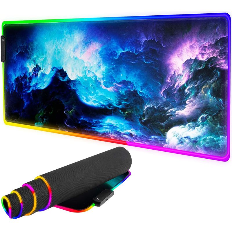 PC, gaming si accesorii - Periferice PC - Mousepad - Mousepad Gaming RGB, model cosmos, 800x300x3mm, Iluminare RGB, 14 moduri de iluminare, Cablu USB inclus - Infinity.ro