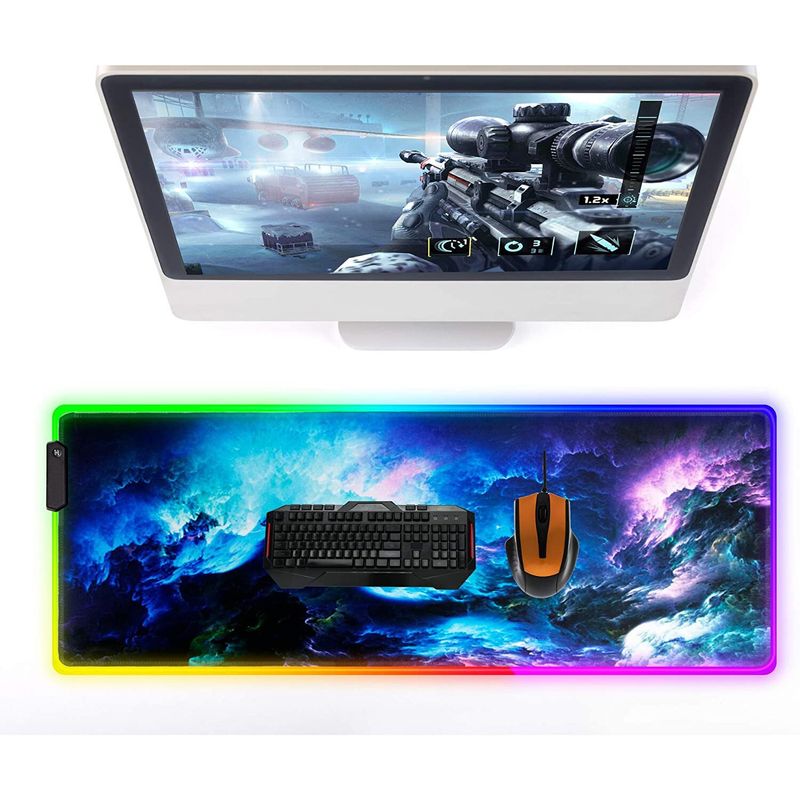 PC, gaming si accesorii - Periferice PC - Mousepad - Mousepad Gaming RGB, model cosmos, 800x300x3mm, Iluminare RGB, 14 moduri de iluminare, Cablu USB inclus - Infinity.ro
