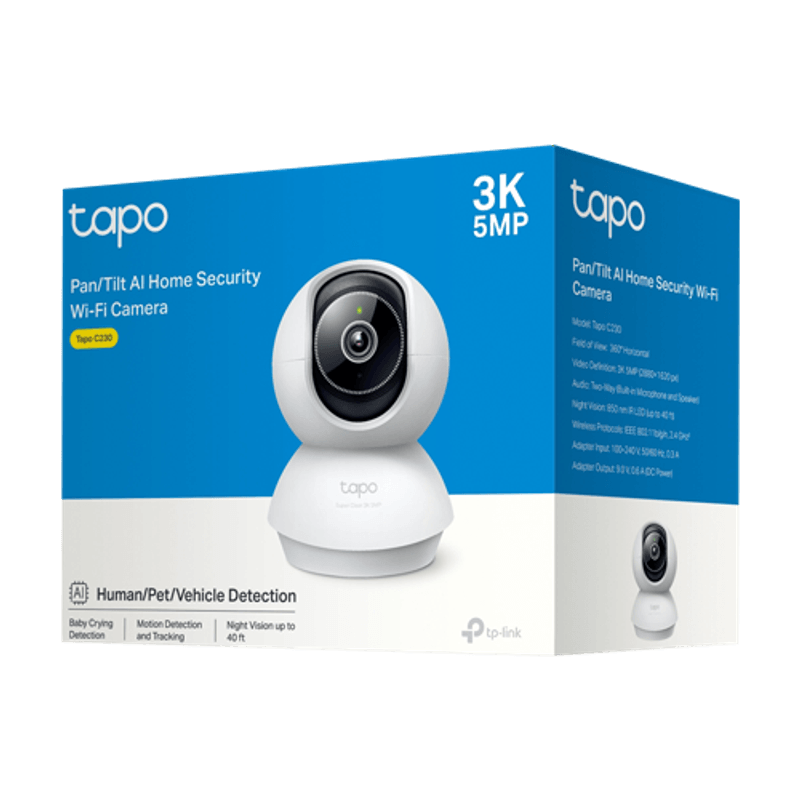 Casa si Gradina - Electrice - Smart Home - Camere de supraveghere - Camera IP Smart Wi-Fi, 3K 5MP, Pan&Tilt, Audio bidirectional, Alarma - TP-Link Tapo TapoC230 - Infinity.ro