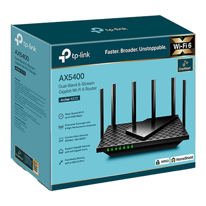 PC, gaming si accesorii - Retelistica - Wireless - Routere Wireless - Router wireless TP-Link ARCHER AX72 WiFi 6 AX5400 cu Tehnologie OneMesha¢ ArcherAX72 - Infinity.ro