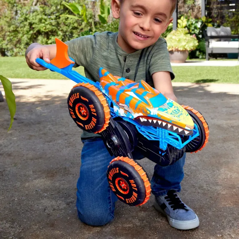 Jucarii, Copii si Bebe - Jucarii si jocuri - Vehicule si jucarii cu telecomanda - Masinute - Hot Wheels Monster Truck Sharks Vs Dinos Masina Cu Telecomanda Tiger Shark Climber - Infinity.ro