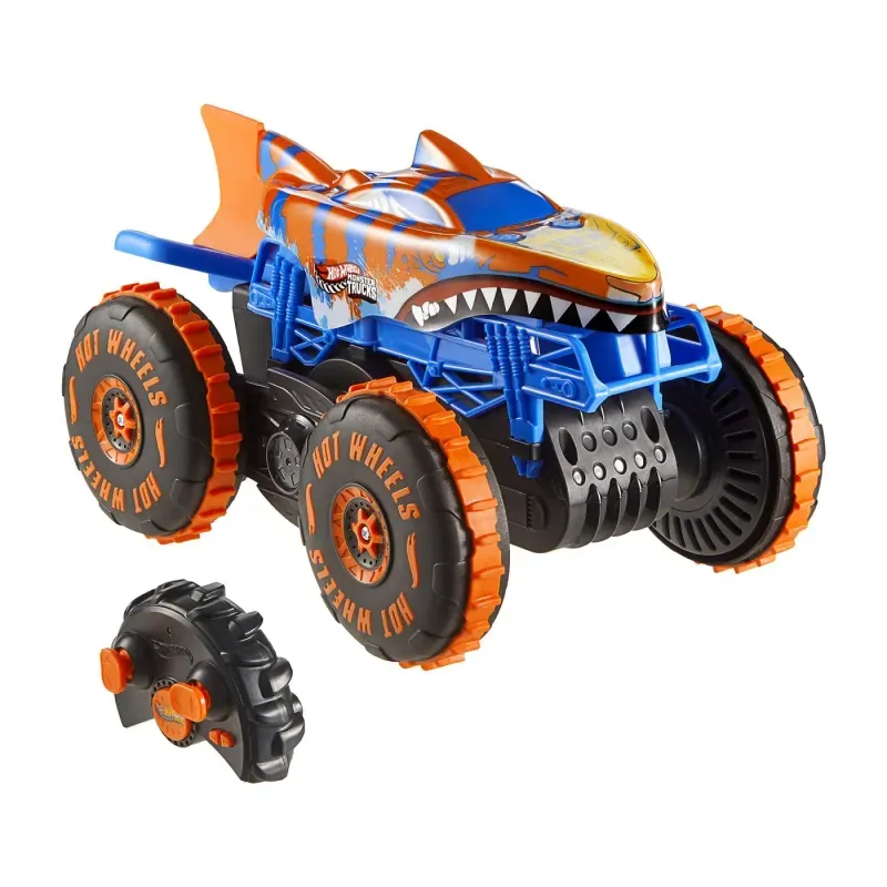 Jucarii, Copii si Bebe - Jucarii si jocuri - Vehicule si jucarii cu telecomanda - Masinute - Hot Wheels Monster Truck Sharks Vs Dinos Masina Cu Telecomanda Tiger Shark Climber - Infinity.ro