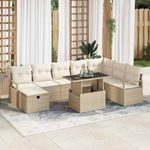 Casa si Gradina - Gradina si terasa - Mobilier exterior - Canapele si fotolii gradina - Set de canapele pentru gradina cu perna 9 pcs Bej Rattan poli - Infinity.ro