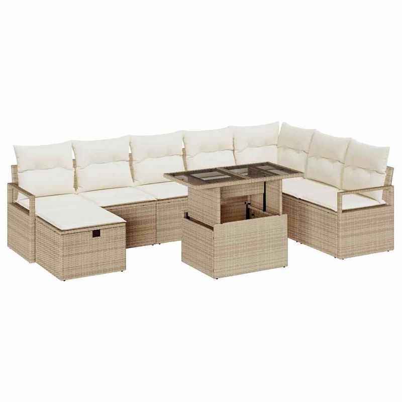 Casa si Gradina - Gradina si terasa - Mobilier exterior - Canapele si fotolii gradina - Set de canapele pentru gradina cu perna 9 pcs Bej Rattan poli - Infinity.ro