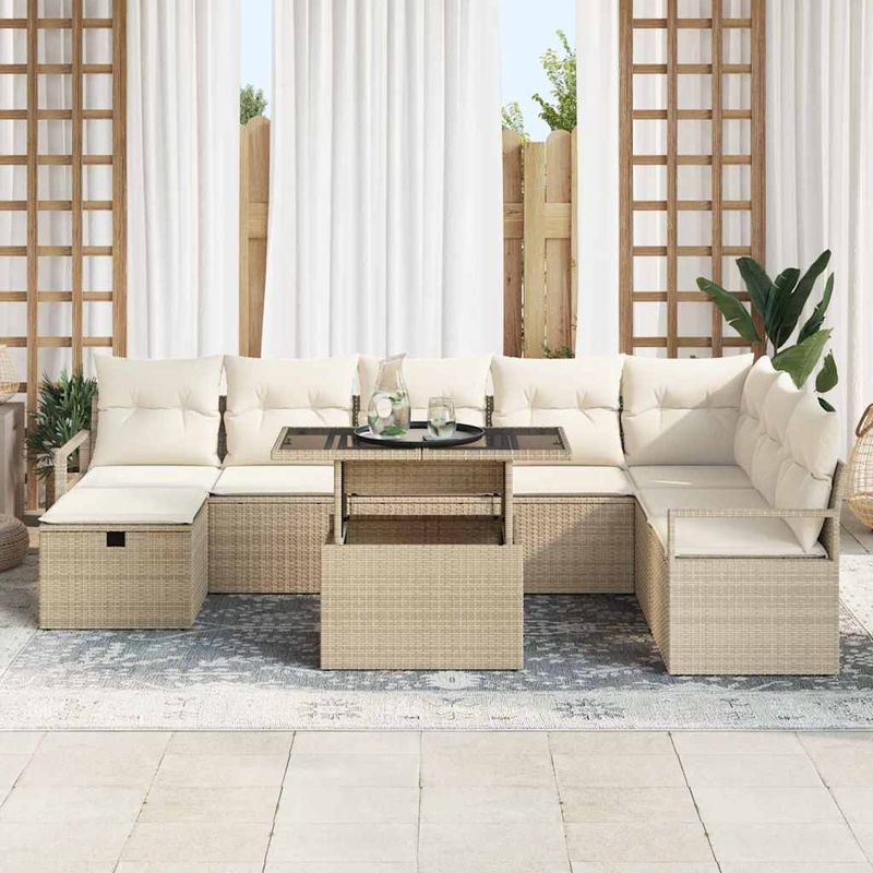 Casa si Gradina - Gradina si terasa - Mobilier exterior - Canapele si fotolii gradina - Set de canapele pentru gradina cu perna 9 pcs Bej Rattan poli - Infinity.ro