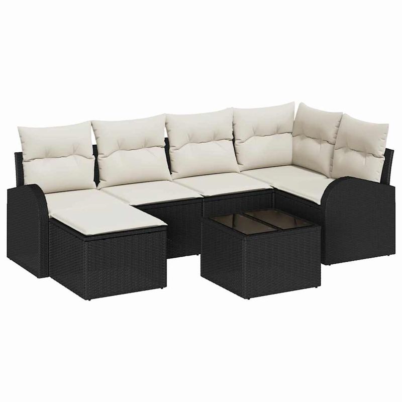 Casa si Gradina - Gradina si terasa - Mobilier exterior - Canapele si fotolii gradina - Set de canapele pentru gradina cu perna 7 pcs Negru Rattan poli - Infinity.ro