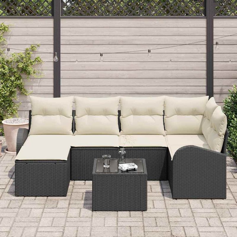 Casa si Gradina - Gradina si terasa - Mobilier exterior - Canapele si fotolii gradina - Set de canapele pentru gradina cu perna 7 pcs Negru Rattan poli - Infinity.ro