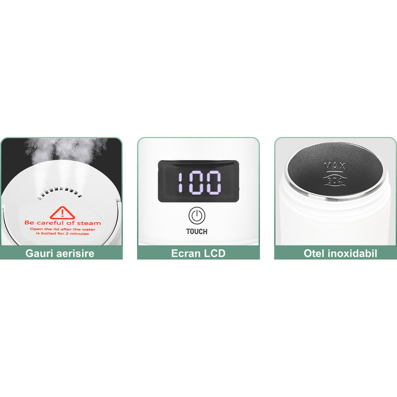 Electronice si Electrocasnice - Electrocasnice bucatarie - Preparare bauturi - Fierbatoare de apa - Fierbator Electric Portabil, Tip Termos, 500 ml, 4 Temperaturi Presetate, Interior Otel Inoxidabil, Alb - Infinity.ro