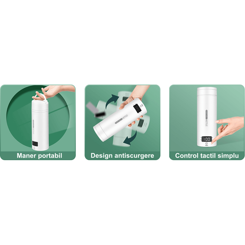 Electronice si Electrocasnice - Electrocasnice bucatarie - Preparare bauturi - Fierbatoare de apa - Fierbator Electric Portabil, Tip Termos, 500 ml, 4 Temperaturi Presetate, Interior Otel Inoxidabil, Alb - Infinity.ro