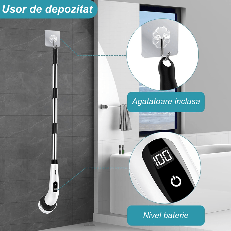 Electronice si Electrocasnice - Ingrijirea locuintei - Mopuri electrice - Perie Electrica Rotativa pentru Curatare, 8 Capete, Autonomie 90 de Min, 380 RPM, 2 Viteze, Maner Extensibil, Albastru - Infinity.ro