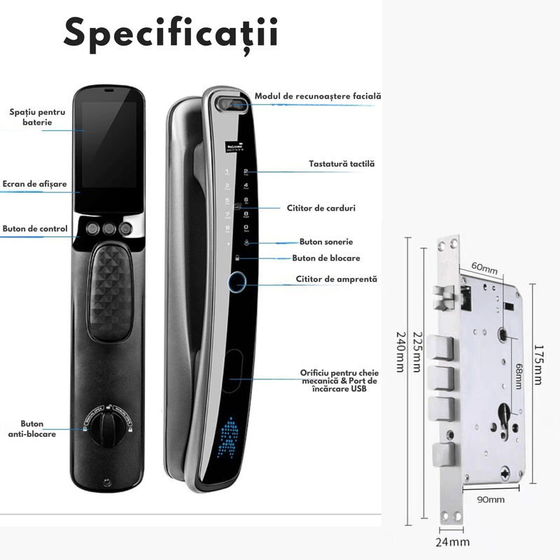 Casa si Gradina - Constructii - Feronerie si accesorii - Broaste si yale - Yala inteligenta Smart cu Recunoastere Faciala 3D, Camera Video, Amprenta, Card, Parola, NFC, Cheie, Aplicatie Tuya - Infinity.ro