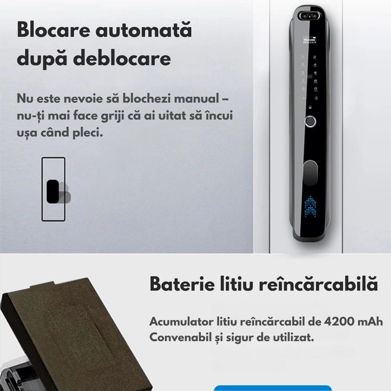 Casa si Gradina - Constructii - Feronerie si accesorii - Broaste si yale - Yala inteligenta Smart cu Recunoastere Faciala 3D, Camera Video, Amprenta, Card, Parola, NFC, Cheie, Aplicatie Tuya - Infinity.ro