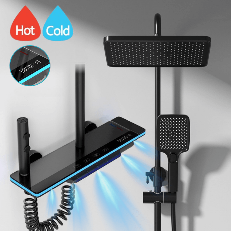 Casa si Gradina - Sanitare - Cazi si cabine de dus - Coloane si seturi de dus - Set de dus cu Iluminare LED si afisaj Digital al Temperaturi, coloana cu termostat si turbina generatoare de curent - Infinity.ro