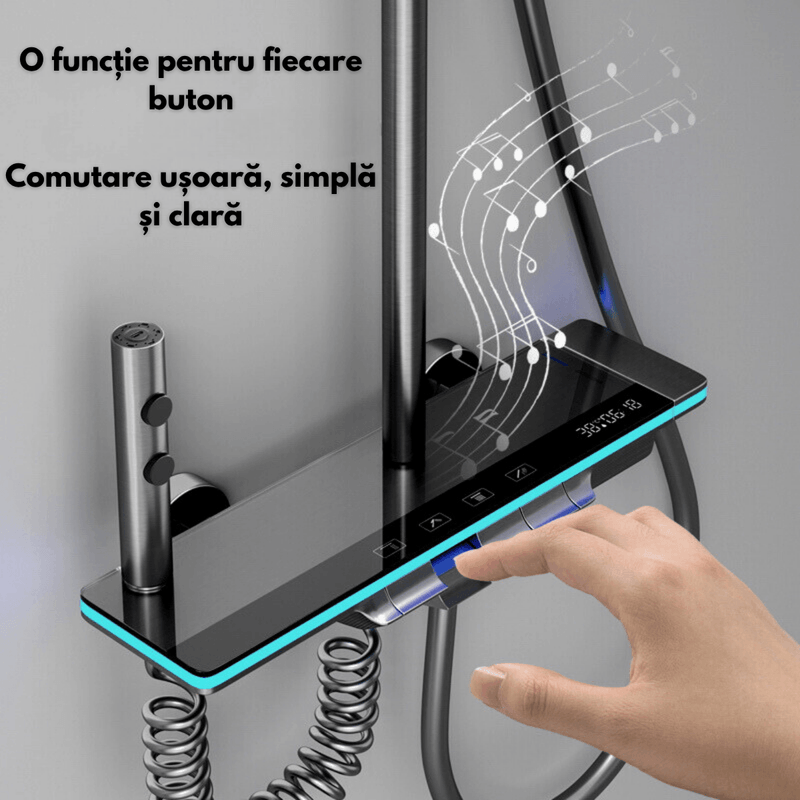 Casa si Gradina - Sanitare - Cazi si cabine de dus - Coloane si seturi de dus - Set de dus cu Iluminare LED si afisaj Digital al Temperaturi, coloana cu termostat si turbina generatoare de curent - Infinity.ro