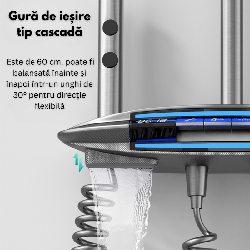 Casa si Gradina - Sanitare - Cazi si cabine de dus - Coloane si seturi de dus - Coloana de Dus Smart cu Iluminare LED si afisaj Digital al Temperaturi / Ceas, Control Termostatic si turbina curent - Infinity.ro
