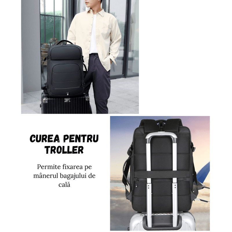 Sport si Outdoor - Articole de voiaj - Rucsacuri - Rucsac multifunctional Versatyx®, Extensibil, Bagaj Cabina Avion, Compartiment Laptop, Suport Troler, Impermeabil - Infinity.ro