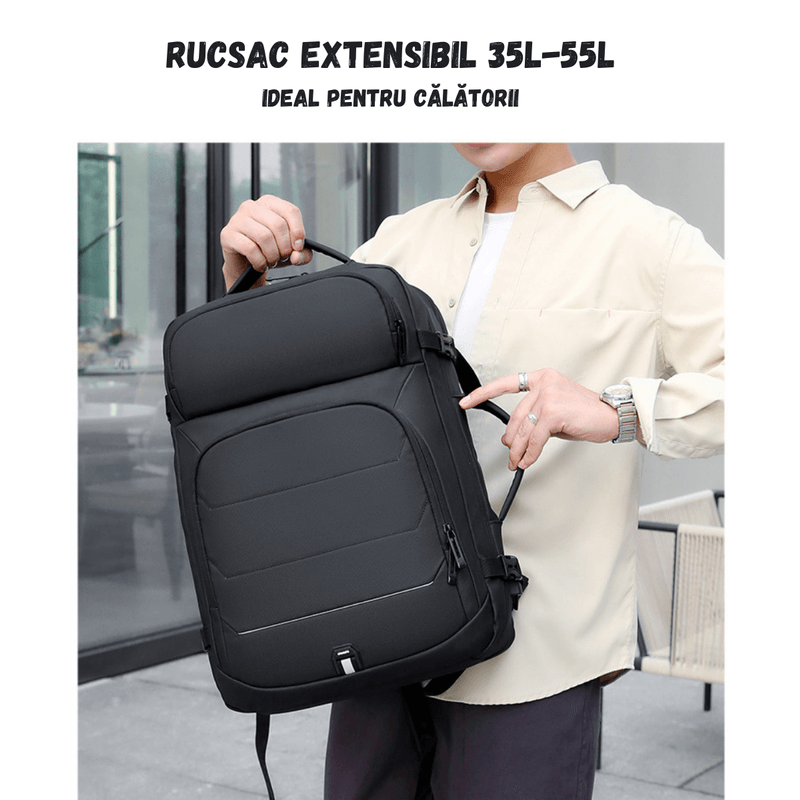 Sport si Outdoor - Articole de voiaj - Rucsacuri - Rucsac multifunctional Versatyx®, Extensibil, Bagaj Cabina Avion, Compartiment Laptop, Suport Troler, Impermeabil - Infinity.ro