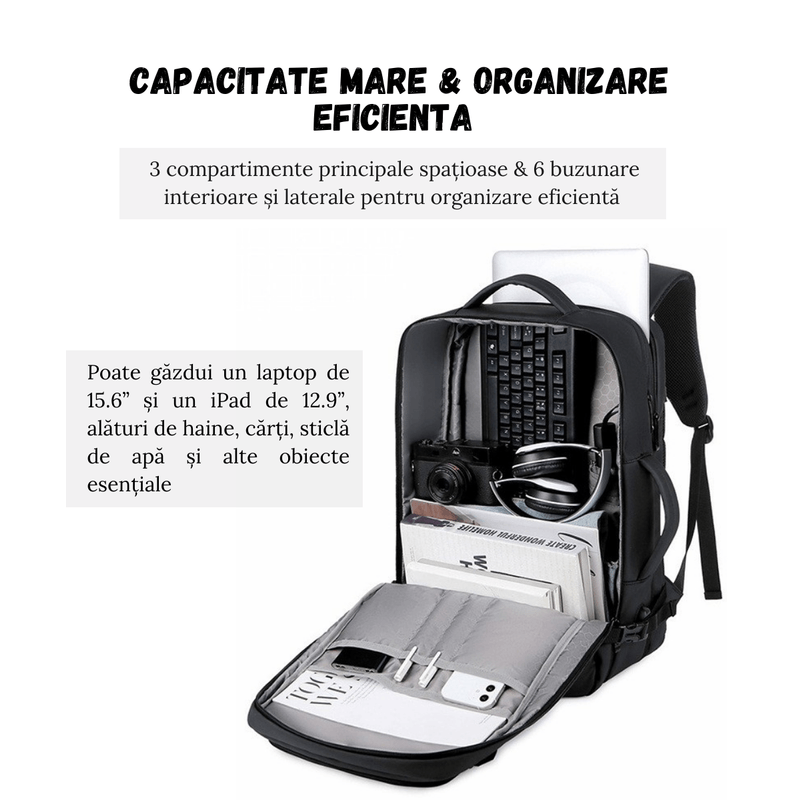 Sport si Outdoor - Articole de voiaj - Rucsacuri - Rucsac multifunctional Versatyx®, Extensibil, Bagaj Cabina Avion, Compartiment Laptop, Suport Troler, Impermeabil - Infinity.ro