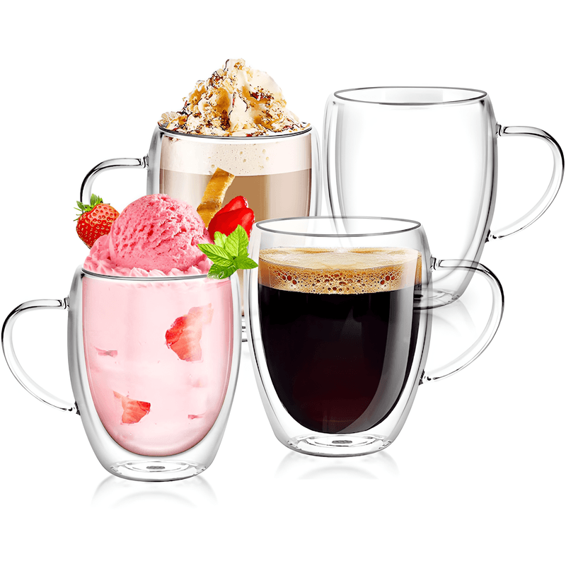 Casa si Gradina - Bucatarie si vesela - Cani si pahare - Cani si cesti - Set 6 cani, Cana termorezistenta 350 ml  cu perete dublu, Sticla borosilicata, Transparent - Infinity.ro