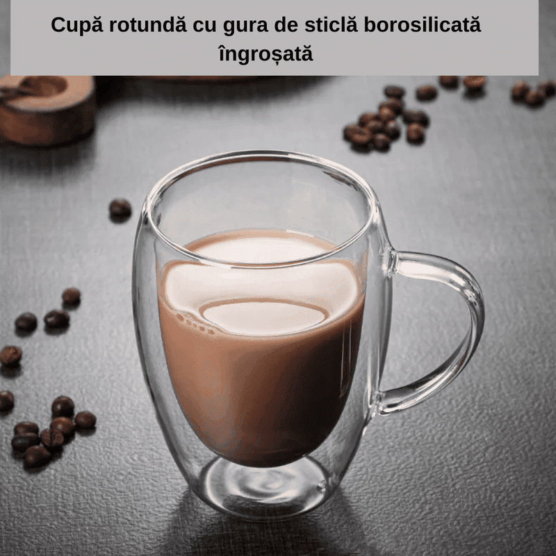 Casa si Gradina - Bucatarie si vesela - Cani si pahare - Cani si cesti - Set 6 cani, Cana termorezistenta 350 ml  cu perete dublu, Sticla borosilicata, Transparent - Infinity.ro