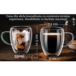 Casa si Gradina - Bucatarie si vesela - Cani si pahare - Cani si cesti - Set 6 cani, Cana termorezistenta 350 ml  cu perete dublu, Sticla borosilicata, Transparent - Infinity.ro