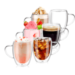 Casa si Gradina - Bucatarie si vesela - Cani si pahare - Cani si cesti - Set 6 cani, Cana termorezistenta 350 ml  cu perete dublu, Sticla borosilicata, Transparent - Infinity.ro