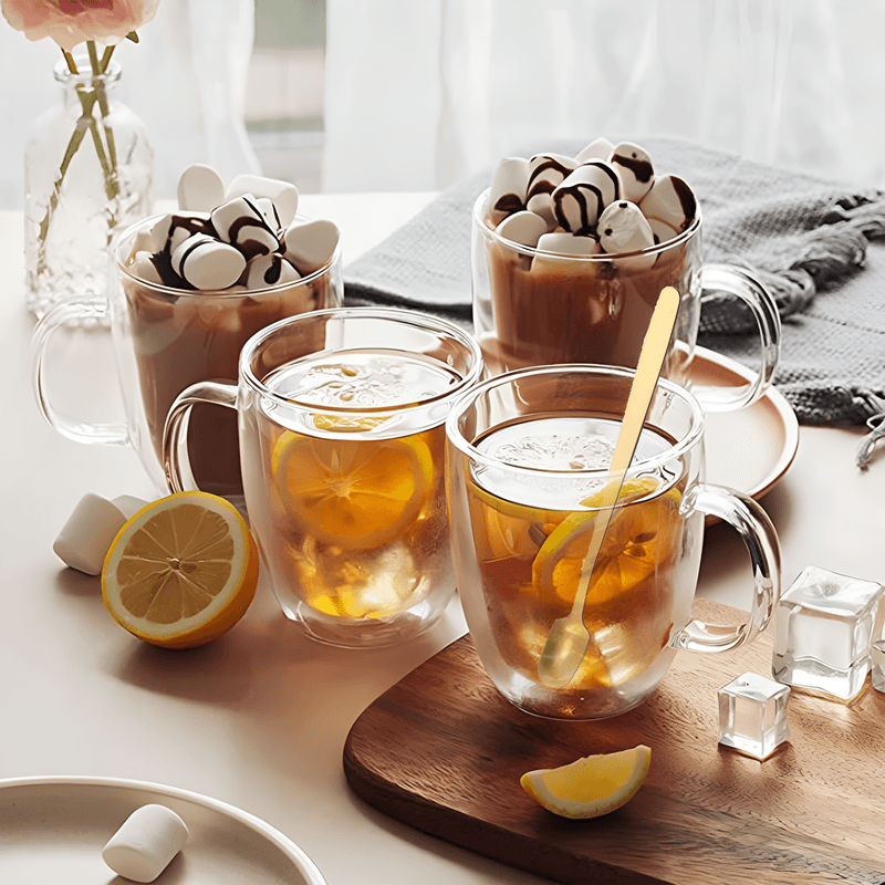 Casa si Gradina - Bucatarie si vesela - Cani si pahare - Cani si cesti - Set 6 cani, Cana termorezistenta 350 ml  cu perete dublu, Sticla borosilicata, Transparent - Infinity.ro