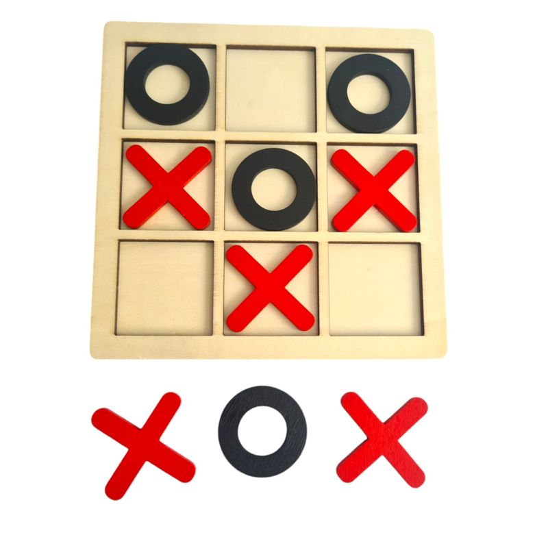 Jucarii, Copii si Bebe - Jucarii si jocuri - Jocuri si puzzle - Jocuri de societate - Jucarie interactiva pentru copii tip Joc X si 0, din lemn, Rosu - Negru - Infinity.ro
