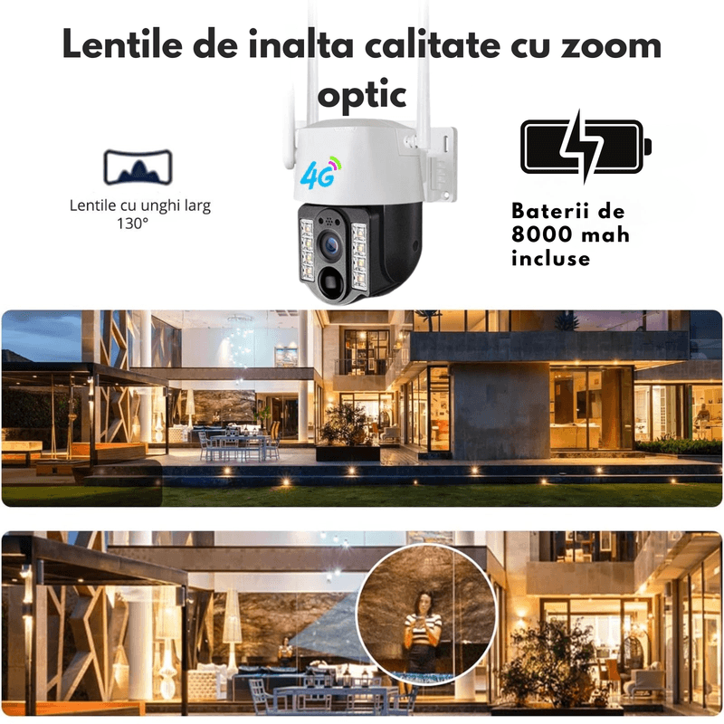 Casa si Gradina - Electrice - Smart Home - Camere de supraveghere - Camera 4G cu panou solar 8W, 8000mAh, PTZ, tracking, Full HD, ideala pentru zone izolate. - Infinity.ro