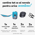 Casa si Gradina - Gradina si terasa - Balansoare si hamace - Hamace si suporturi - Hamac hikerjoy din material reciclat, usor, , 270x140 cm, doua curele de prindere si carabine incluse, albastru cu gri - Infinity.ro