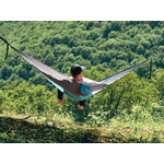 Casa si Gradina - Gradina si terasa - Balansoare si hamace - Hamace si suporturi - Hamac hikerjoy din material reciclat, usor, , 270x140 cm, doua curele de prindere si carabine incluse, albastru cu gri - Infinity.ro