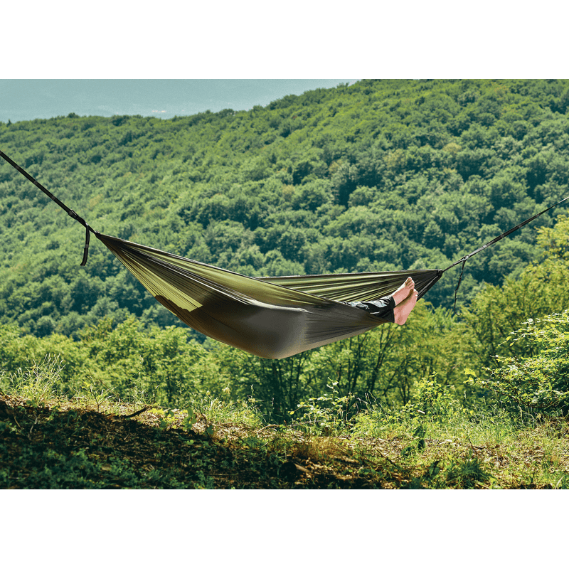 Casa si Gradina - Gradina si terasa - Balansoare si hamace - Hamace si suporturi - Hamac hikerjoy PRO,material ripstop,ultra usor,portabil, 270x150 cm, curele prindere si carabine incluse, green army - Infinity.ro