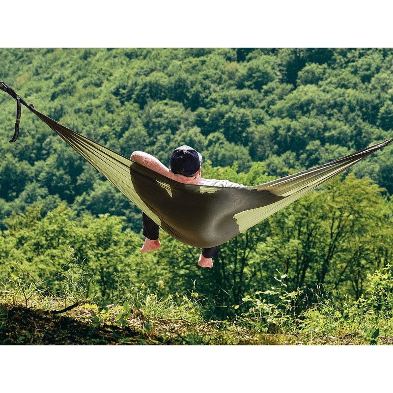Casa si Gradina - Gradina si terasa - Balansoare si hamace - Hamace si suporturi - Hamac hikerjoy PRO,material ripstop,ultra usor,portabil, 270x150 cm, curele prindere si carabine incluse, green army - Infinity.ro