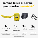 Casa si Gradina - Gradina si terasa - Balansoare si hamace - Hamace si suporturi - Hamac hikerjoy PRO,material ripstop, ultra portabil, usor,270x150 cm, curele prindere si carabine incluse, galben - Infinity.ro