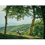 Casa si Gradina - Gradina si terasa - Balansoare si hamace - Hamace si suporturi - Hamac hikerjoy, material tip parasuta, ultra usor, portabil, 270x140 cm, curele prindere si carabine incluse, negru+gri - Infinity.ro