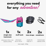 Casa si Gradina - Gradina si terasa - Balansoare si hamace - Hamace si suporturi - Hamac hikerjoy,material tip parasuta, ultra usor,portabil,270x140 cm,curele prindere si carabine incluse, roz-sky blue - Infinity.ro