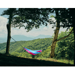 Casa si Gradina - Gradina si terasa - Balansoare si hamace - Hamace si suporturi - Hamac hikerjoy,material tip parasuta, ultra usor,portabil,270x140 cm,curele prindere si carabine incluse, roz-sky blue - Infinity.ro