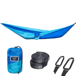 Casa si Gradina - Gradina si terasa - Balansoare si hamace - Hamace si suporturi - Hamac hikerjoy,material tip parasuta, ultra usor,portabil,270x140 cm,curele prindere si carabine incluse, albastru - Infinity.ro