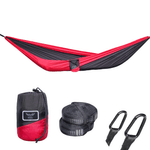 Casa si Gradina - Gradina si terasa - Balansoare si hamace - Hamace si suporturi - Hamac hikerjoy, material tip parasuta, ultra usor, portabil, 270x140 cm, curele prindere si carabine incluse, negru+rosu - Infinity.ro
