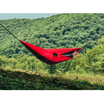 Casa si Gradina - Gradina si terasa - Balansoare si hamace - Hamace si suporturi - Hamac hikerjoy, material tip parasuta, ultra usor, portabil, 270x140 cm, curele prindere si carabine incluse, negru+rosu - Infinity.ro