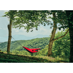 Casa si Gradina - Gradina si terasa - Balansoare si hamace - Hamace si suporturi - Hamac hikerjoy, material tip parasuta, ultra usor, portabil, 270x140 cm, curele prindere si carabine incluse, negru+rosu - Infinity.ro