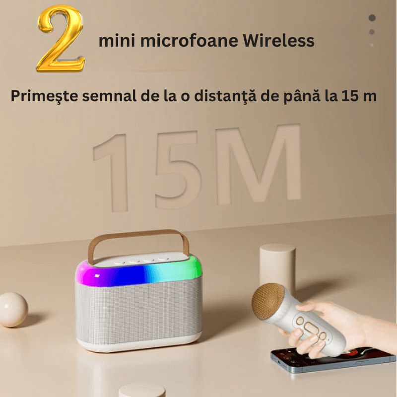 TV, Audio-Video si Foto - Accesorii TV si audio - Microfoane - Set 2 Microfoane si Boxa Portabila Karaoke Smart, Seezesol Solution™, Wireless, player MP3, 4 Efecte Voce, MicroSD card - Infinity.ro
