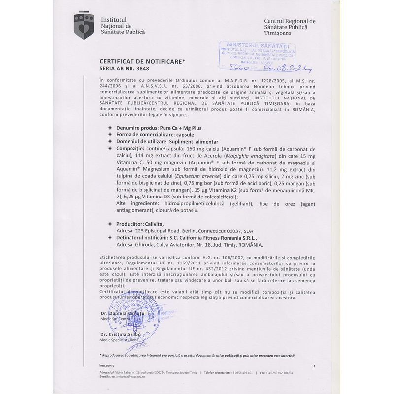 Ingrijire personala si Cosmetice - Sanatate si wellness - Suplimente alimentare - Vitamine si minerale - Pure Ca+Mg Plus Calciu şi Magneziu Marin Natural, cu Vitamine D3 & K2 (120 capsule vegetale) - Calivita - Infinity.ro