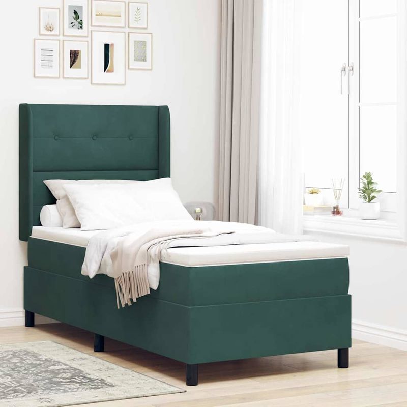 Casa si Gradina - Mobilier - Paturi si accesorii - Paturi - Pat cu boxa spring LED si saltea Verde 100 x 200 cm Catifea - Infinity.ro