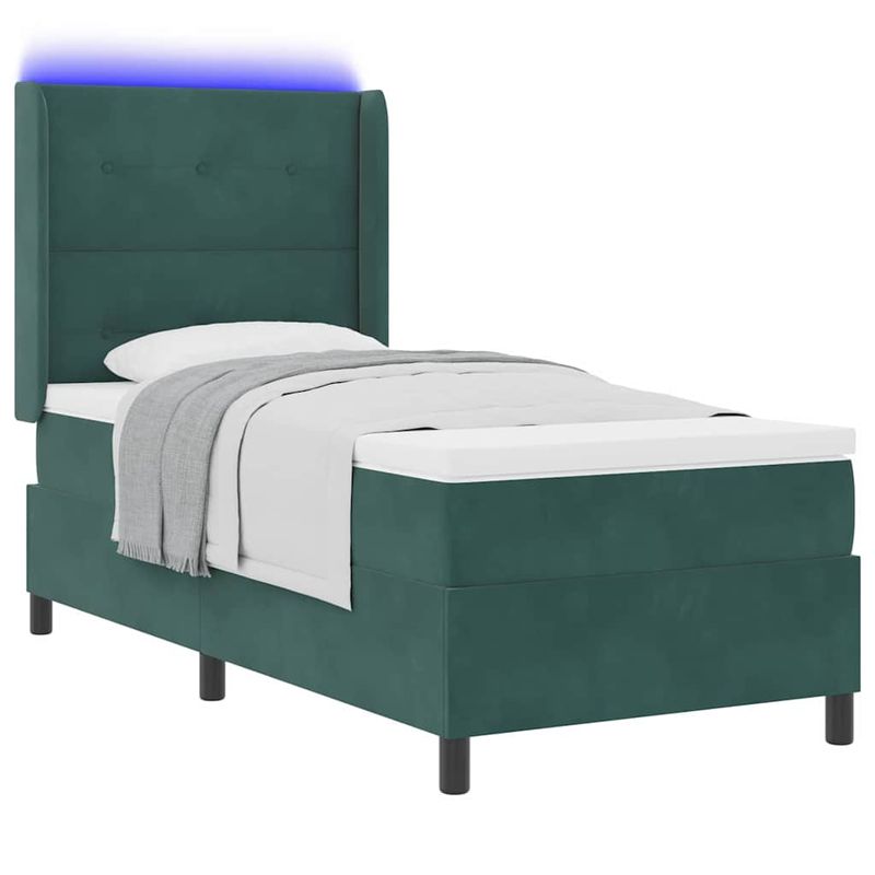 Casa si Gradina - Mobilier - Paturi si accesorii - Paturi - Pat cu boxa spring LED si saltea Verde 100 x 200 cm Catifea - Infinity.ro
