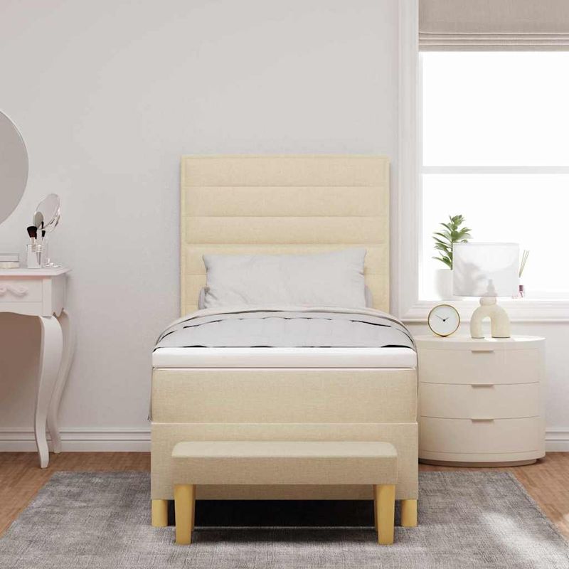Casa si Gradina - Mobilier - Paturi si accesorii - Paturi - Pat cu arcuri cu saltea cu headboard Crem 100 x 200 cm tesatura - Infinity.ro